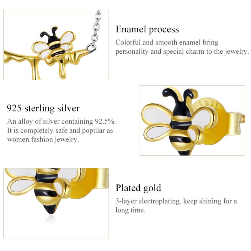 1 Pair Cute Pastoral Bee Sterling Silver Ear Studs display picture 7