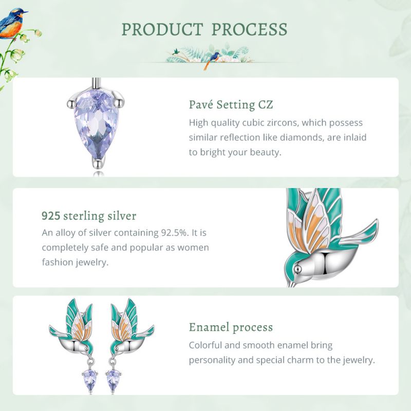 1 Pair Cartoon Style Cute Bird Inlay Sterling Silver Zircon Drop Earrings display picture 5