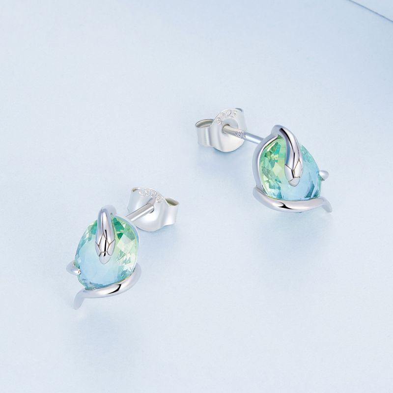 1 Pair Simple Style Snake Inlay Sterling Silver Rhinestones Ear Studs display picture 2