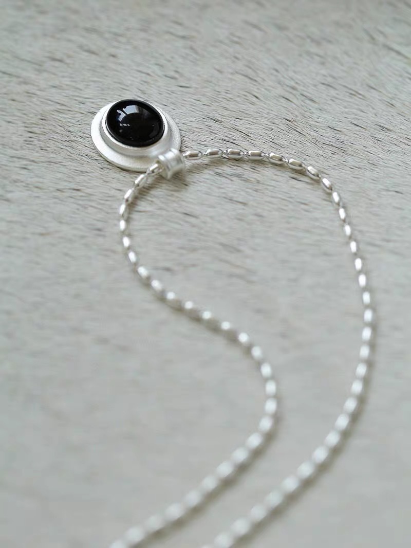 Simple Style Round Sterling Silver Agate Pendant Necklace In Bulk display picture 9
