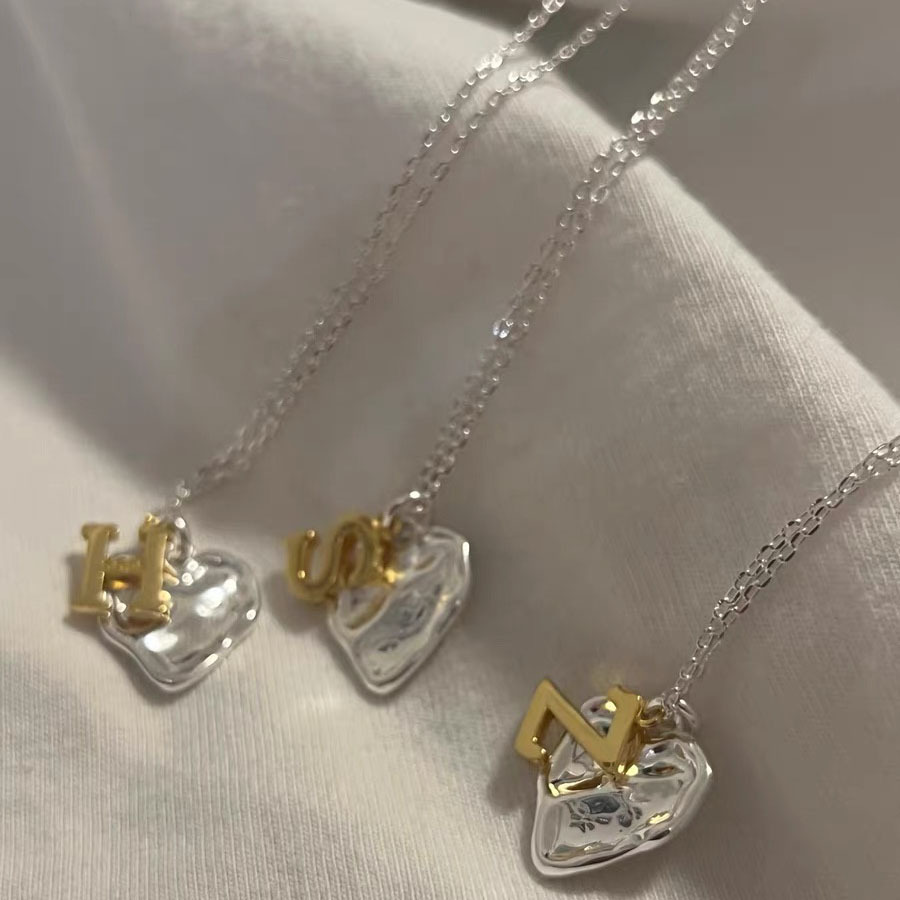 Simple Style Letter Heart Shape Sterling Silver Gold Plated Pendant Necklace In Bulk display picture 4