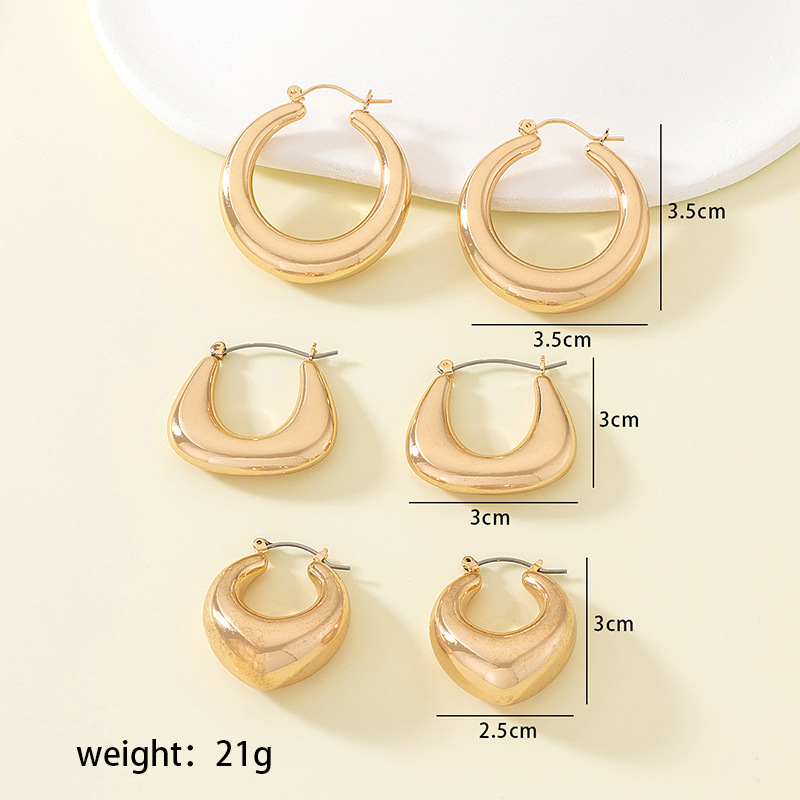 1 Set Vintage Style Round Solid Color Plating Alloy Hoop Earrings display picture 6