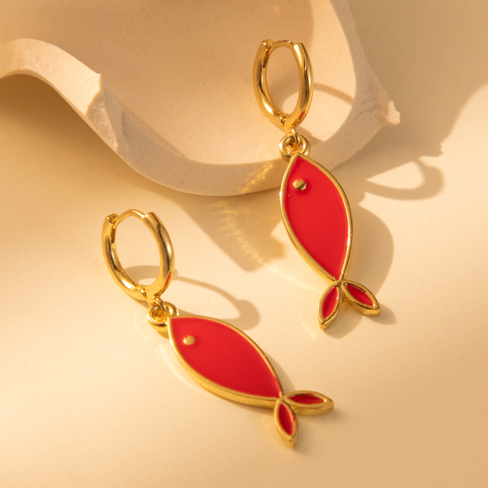 1 Pair Casual Simple Style Fish Enamel Plating Alloy Copper Drop Earrings display picture 2