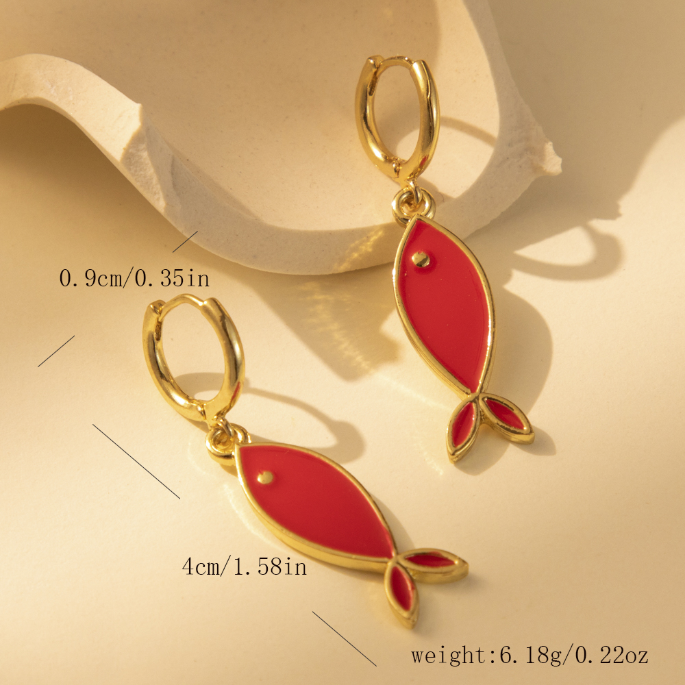1 Pair Casual Simple Style Fish Enamel Plating Alloy Copper Drop Earrings display picture 5