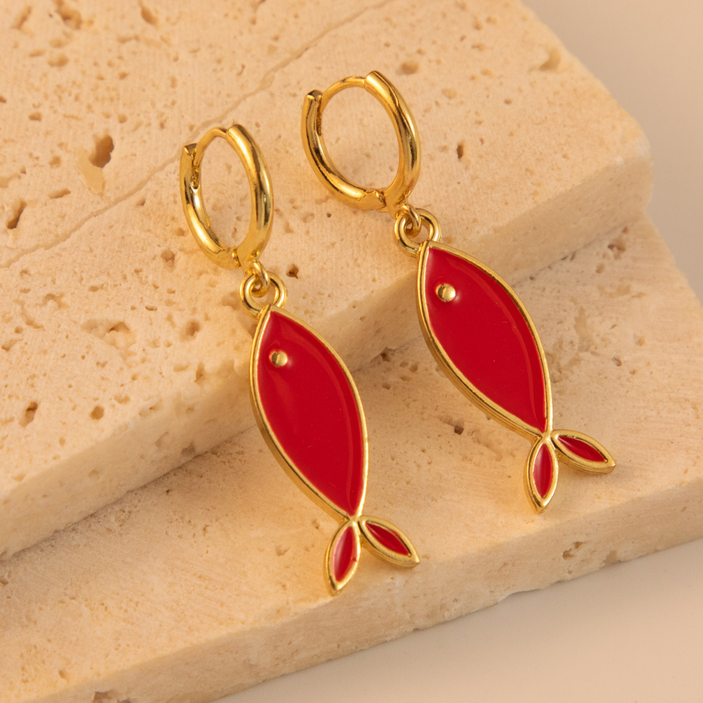 1 Pair Casual Simple Style Fish Enamel Plating Alloy Copper Drop Earrings display picture 3