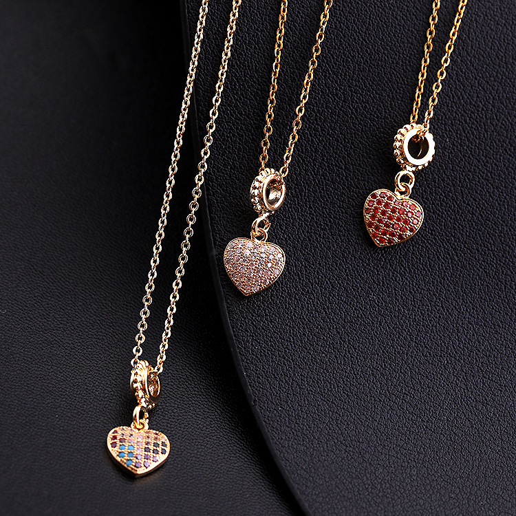 Europe And America Cross Border Love Pendant Necklace Micro-inlaid Color Zircon Clavicle Chain Geometric Girl Pendant Heart-shaped Necklace display picture 2