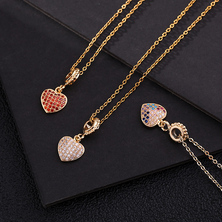 Europe And America Cross Border Love Pendant Necklace Micro-inlaid Color Zircon Clavicle Chain Geometric Girl Pendant Heart-shaped Necklace display picture 3