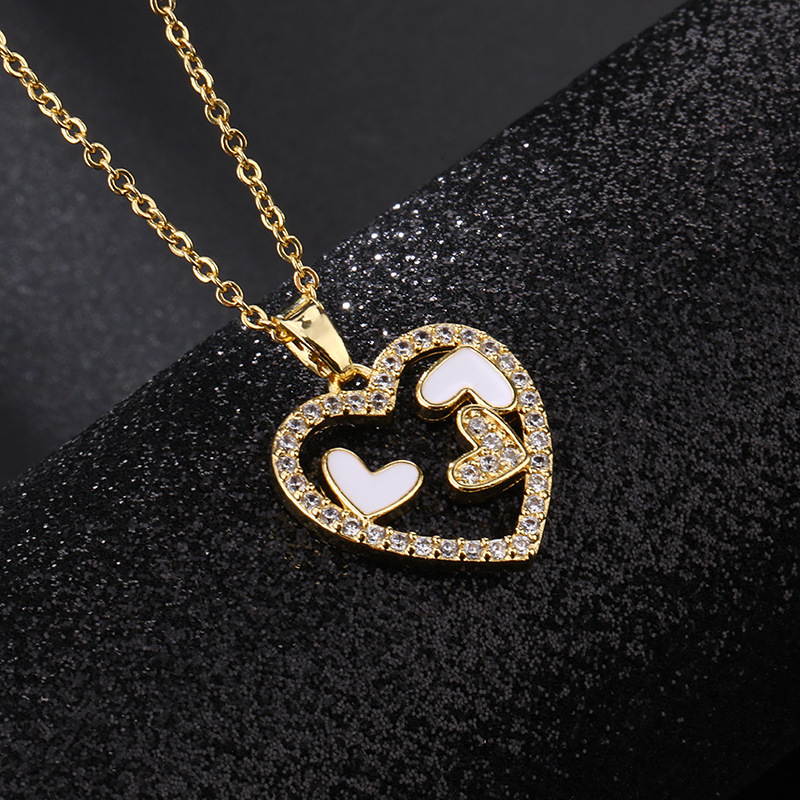 Europe And America Cross Border Love Pendant Necklace Micro-inlaid Color Zircon Clavicle Chain Geometric Girl Pendant Heart-shaped Necklace display picture 8