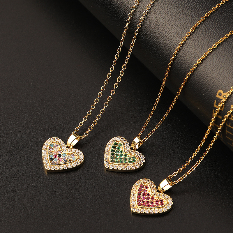 Europe And America Cross Border Love Pendant Necklace Micro-inlaid Color Zircon Clavicle Chain Geometric Girl Pendant Heart-shaped Necklace display picture 17