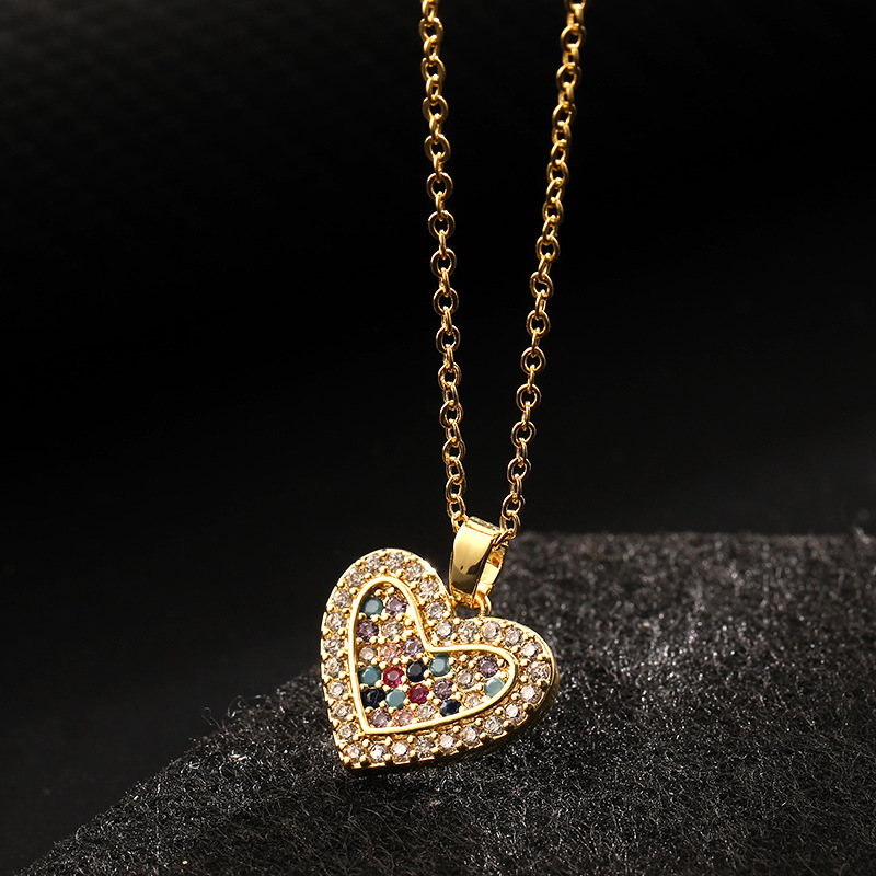 Europe And America Cross Border Love Pendant Necklace Micro-inlaid Color Zircon Clavicle Chain Geometric Girl Pendant Heart-shaped Necklace display picture 20