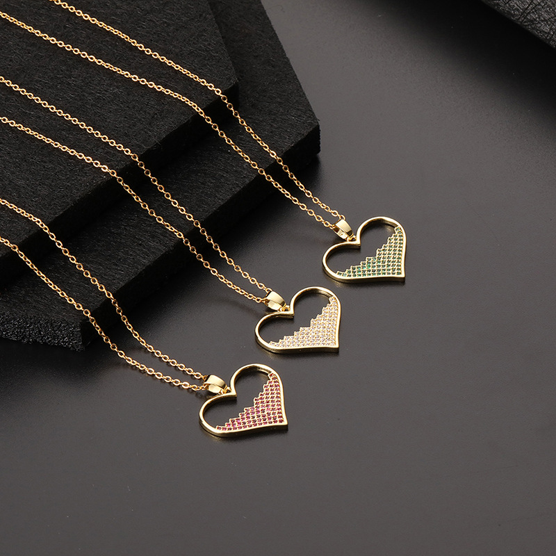 Europe And America Cross Border Love Pendant Necklace Micro-inlaid Color Zircon Clavicle Chain Geometric Girl Pendant Heart-shaped Necklace display picture 22
