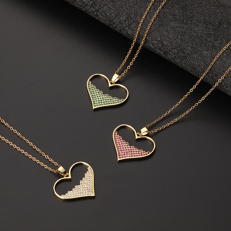 Europe And America Cross Border Love Pendant Necklace Micro-inlaid Color Zircon Clavicle Chain Geometric Girl Pendant Heart-shaped Necklace display picture 23