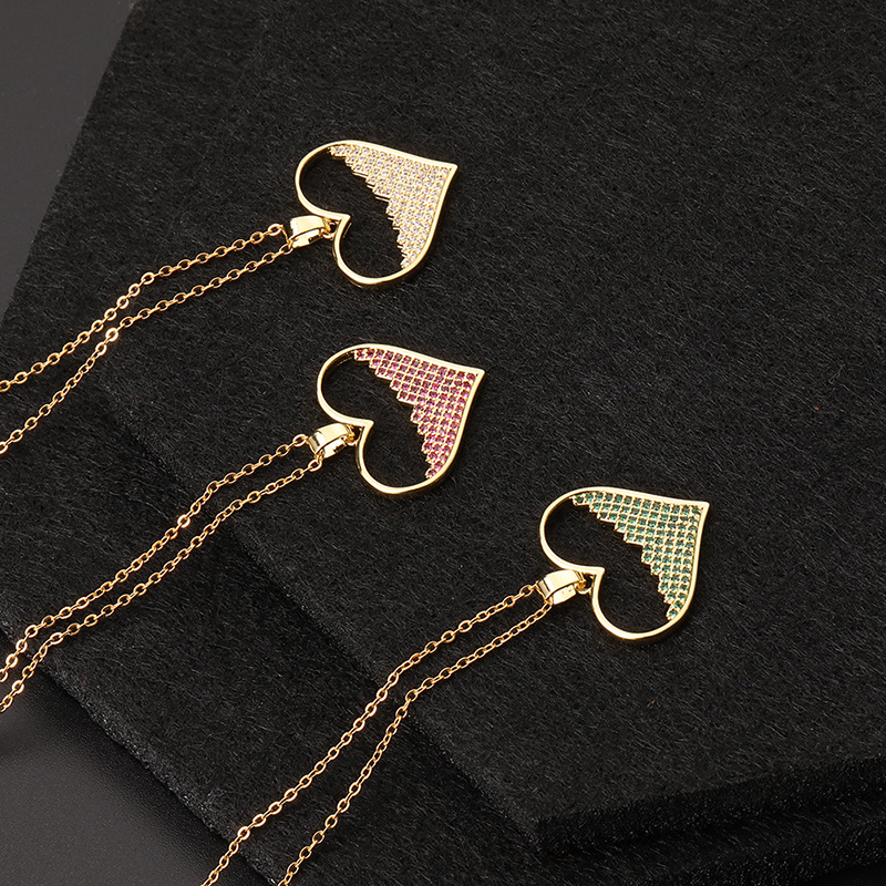 Europe And America Cross Border Love Pendant Necklace Micro-inlaid Color Zircon Clavicle Chain Geometric Girl Pendant Heart-shaped Necklace display picture 24