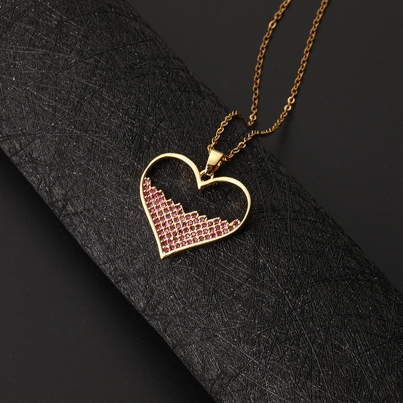 Europe And America Cross Border Love Pendant Necklace Micro-inlaid Color Zircon Clavicle Chain Geometric Girl Pendant Heart-shaped Necklace display picture 25