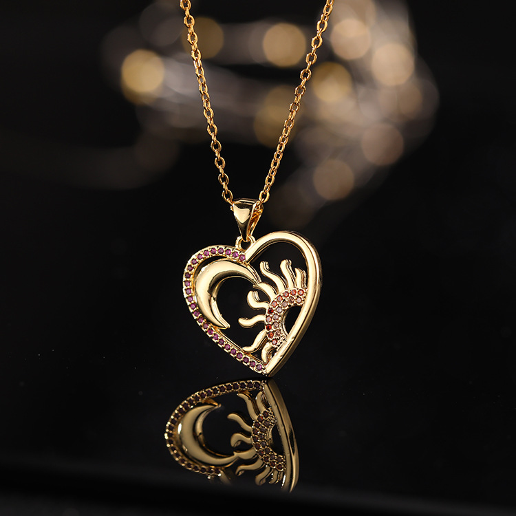 Europe And America Cross Border Love Pendant Necklace Micro-inlaid Color Zircon Clavicle Chain Geometric Girl Pendant Heart-shaped Necklace display picture 26