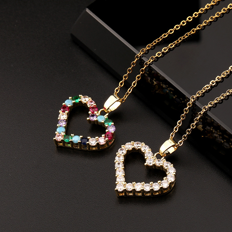Europe And America Cross Border Love Pendant Necklace Micro-inlaid Color Zircon Clavicle Chain Geometric Girl Pendant Heart-shaped Necklace display picture 30