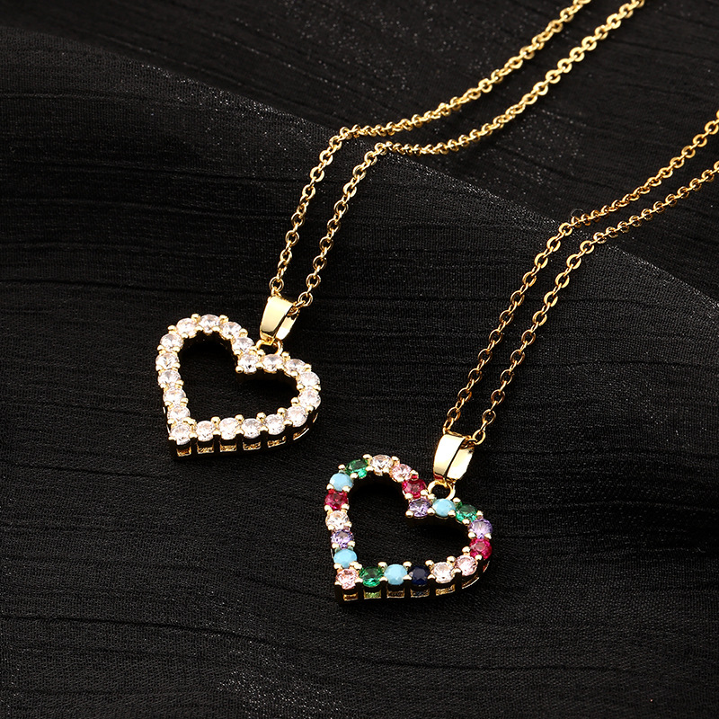 Europe And America Cross Border Love Pendant Necklace Micro-inlaid Color Zircon Clavicle Chain Geometric Girl Pendant Heart-shaped Necklace display picture 31