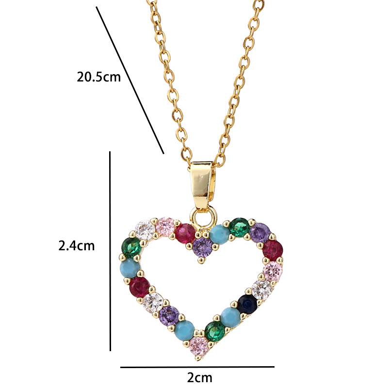 Europe And America Cross Border Love Pendant Necklace Micro-inlaid Color Zircon Clavicle Chain Geometric Girl Pendant Heart-shaped Necklace display picture 32