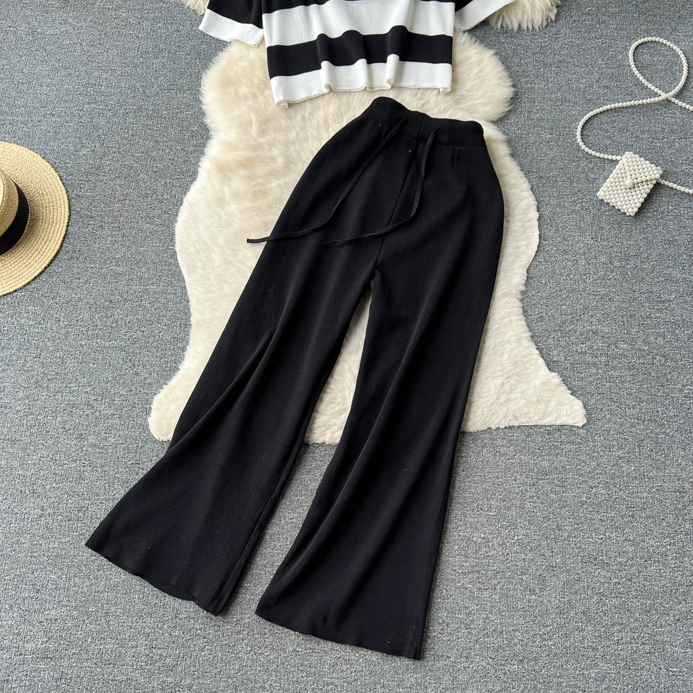 Weekend Outdoor Daily Women's Simple Style Stripe Simple Solid Color Spandex Polyester Knit Drawstring Elastic Waist Washed Pants Sets Pants Sets display picture 7