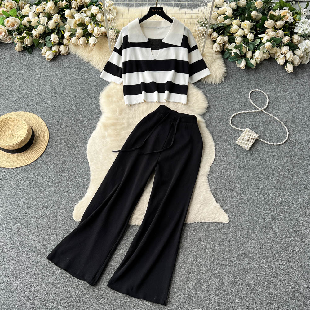 Weekend Outdoor Daily Women's Simple Style Stripe Simple Solid Color Spandex Polyester Knit Drawstring Elastic Waist Washed Pants Sets Pants Sets display picture 9