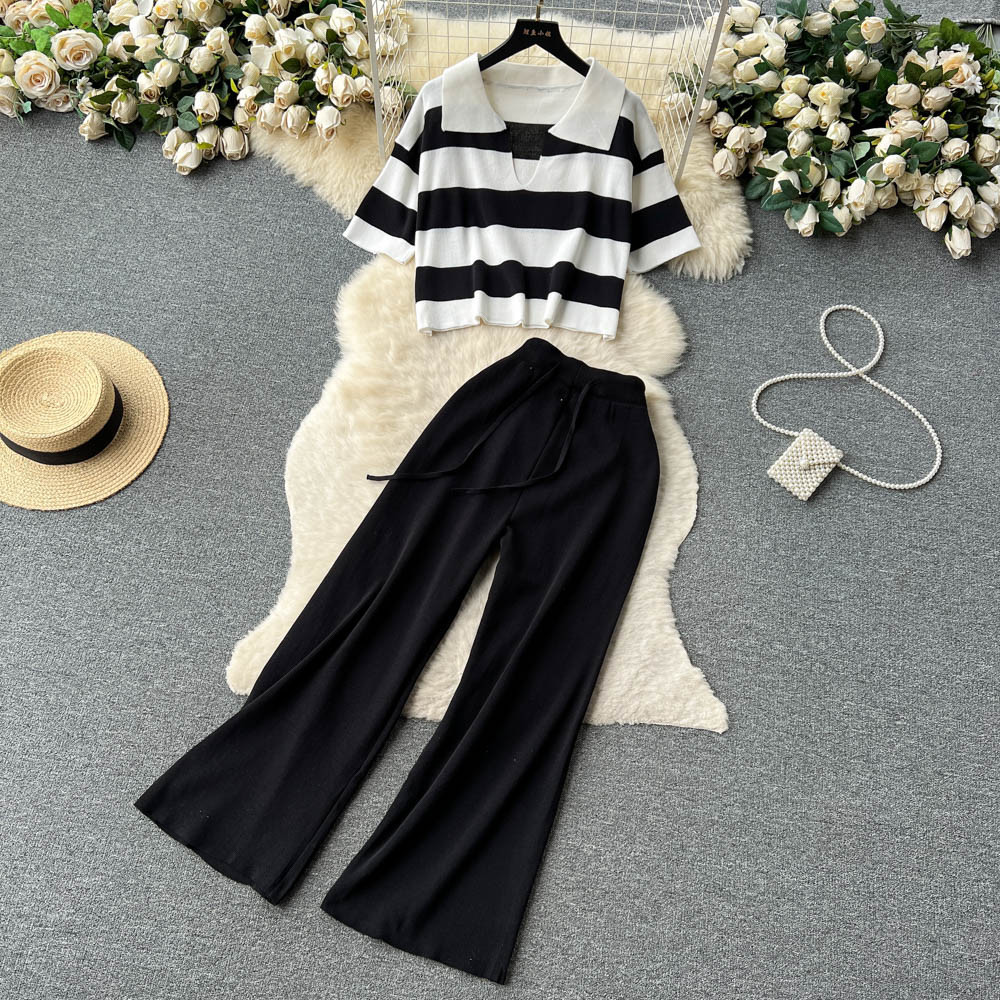 Weekend Outdoor Daily Women's Simple Style Stripe Simple Solid Color Spandex Polyester Knit Drawstring Elastic Waist Washed Pants Sets Pants Sets display picture 14