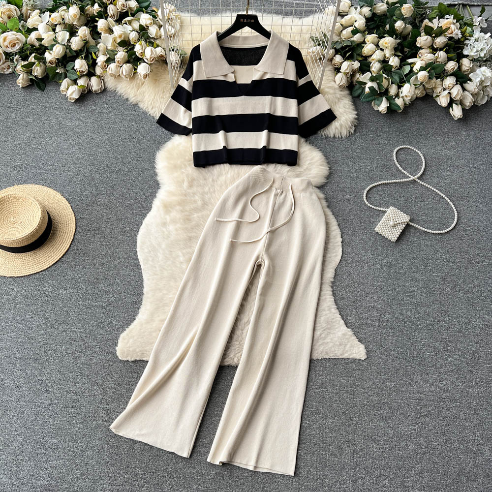 Weekend Outdoor Daily Women's Simple Style Stripe Simple Solid Color Spandex Polyester Knit Drawstring Elastic Waist Washed Pants Sets Pants Sets display picture 11