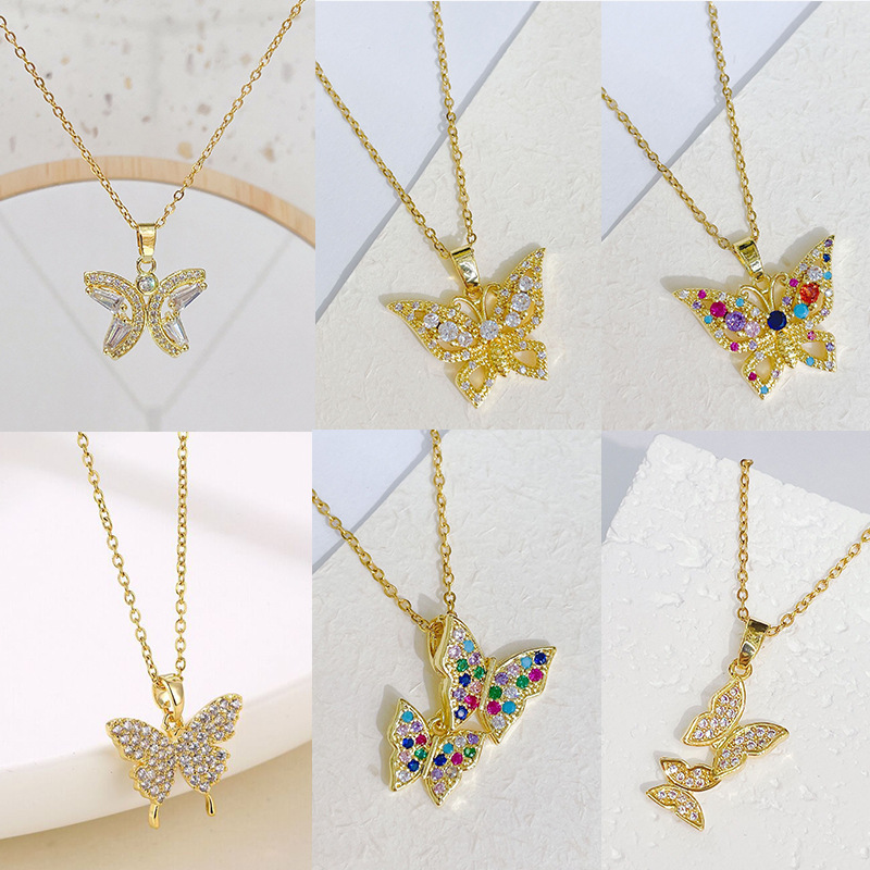 Ig Style Casual Butterfly Titanium Steel Copper Plating Inlay Zircon Pendant Necklace display picture 1