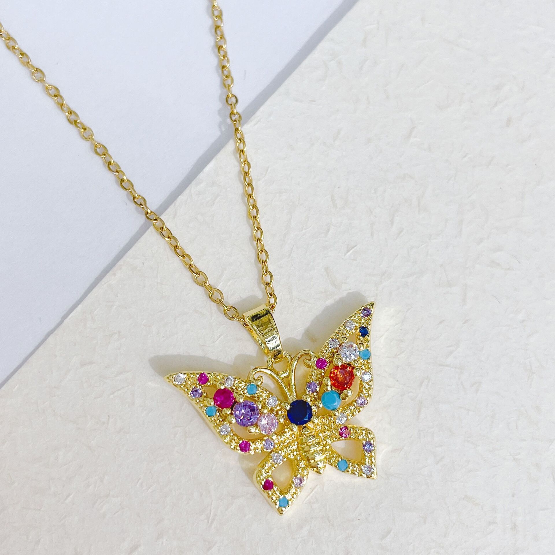 Ig Style Casual Butterfly Titanium Steel Copper Plating Inlay Zircon Pendant Necklace display picture 2
