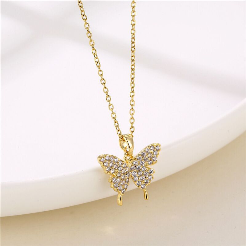 Ig Style Casual Butterfly Titanium Steel Copper Plating Inlay Zircon Pendant Necklace display picture 4
