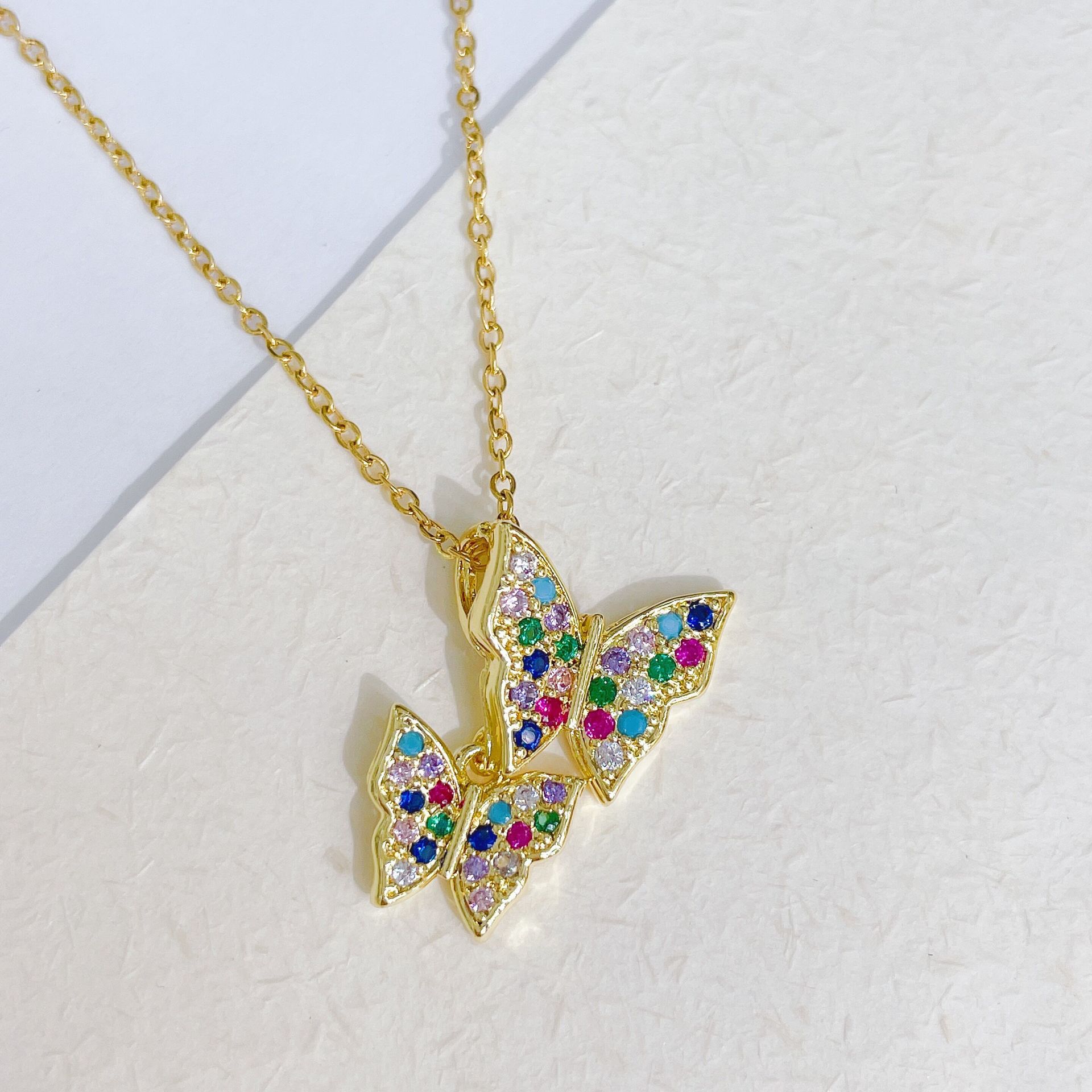 Ig Style Casual Butterfly Titanium Steel Copper Plating Inlay Zircon Pendant Necklace display picture 5