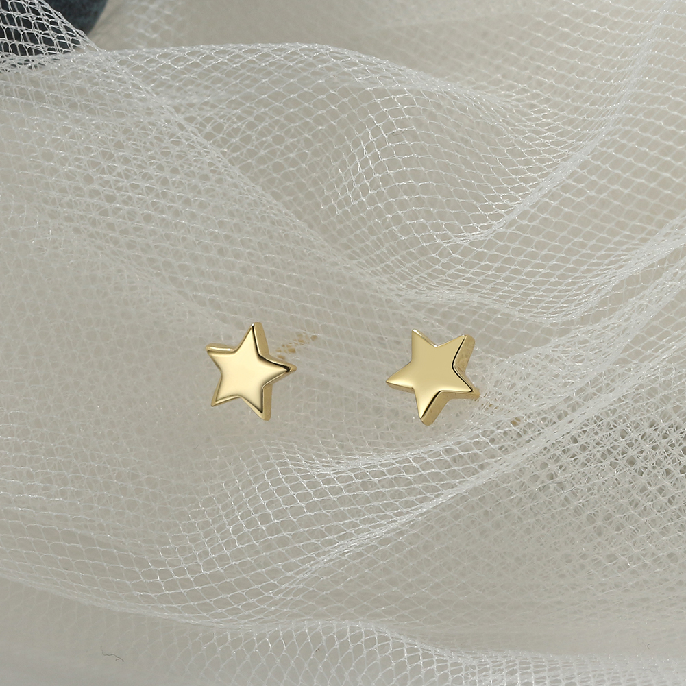 1 Pair Simple Style Pentagram Plating Sterling Silver 14k Gold Plated Ear Studs display picture 2