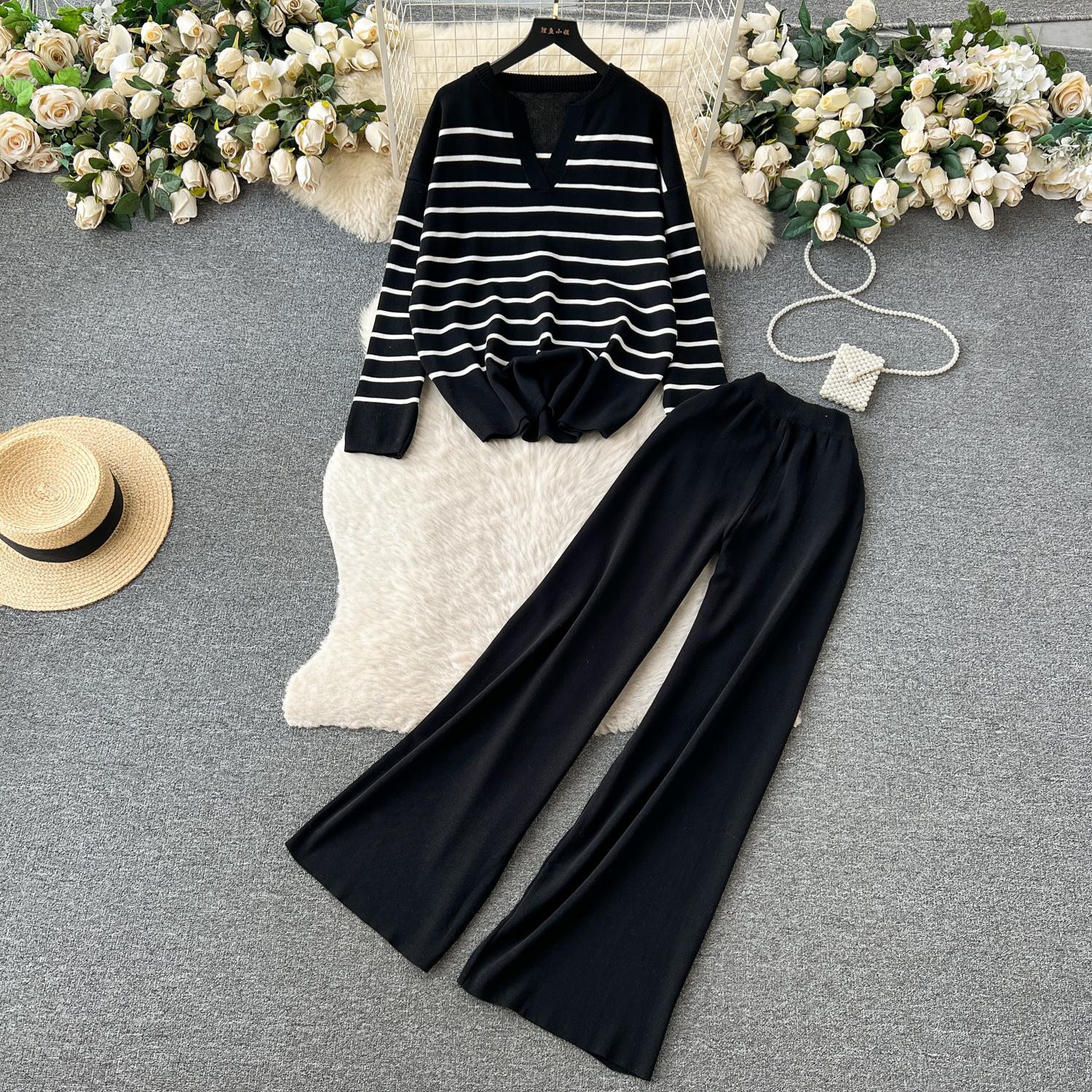 School Outdoor Daily Women's Simple Style Stripe Simple Spandex Polyester Knit Elastic Waist Pants Sets Pants Sets display picture 21