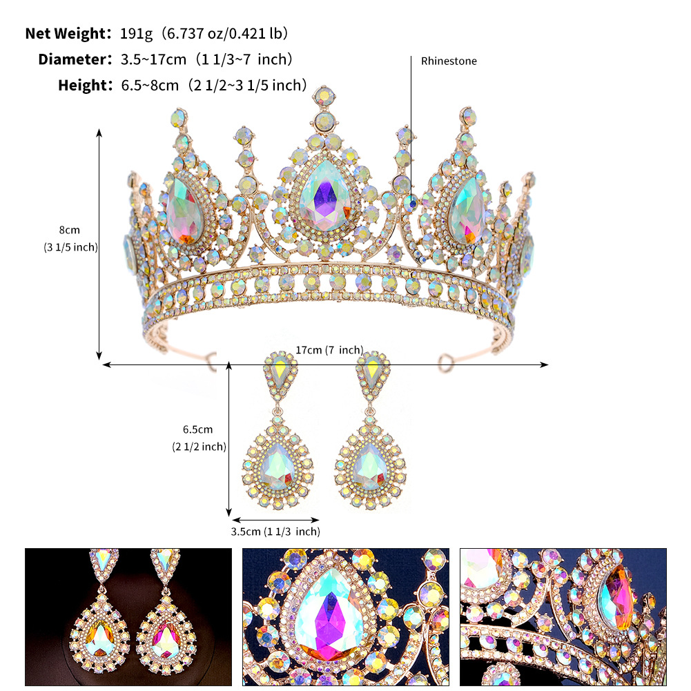 Retro Water Droplets Alloy Hollow Out Inlay Rhinestones Crown Earrings display picture 1