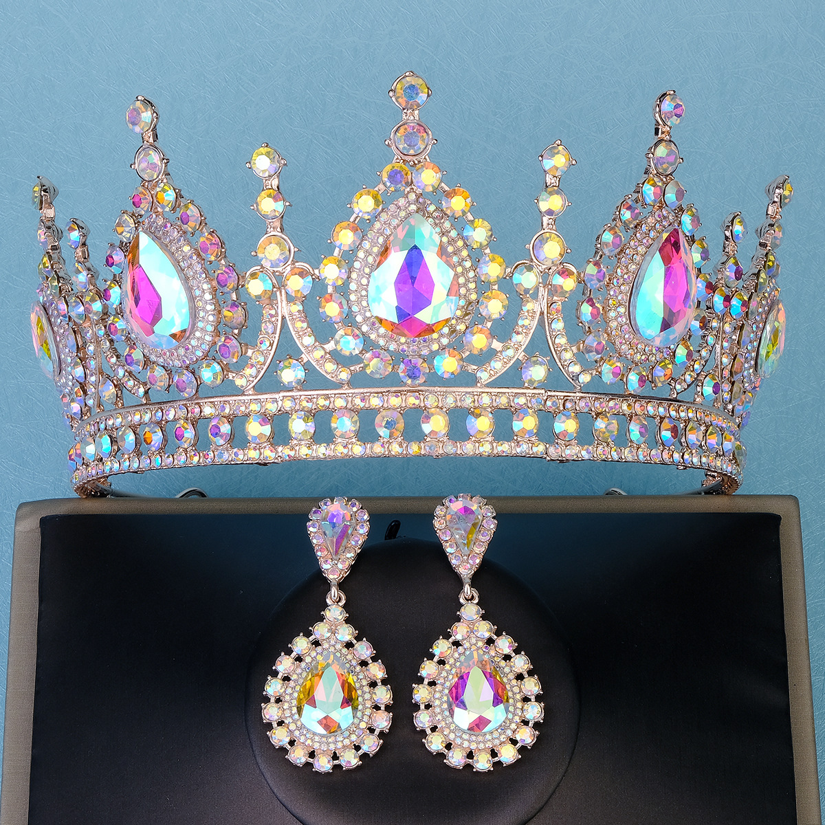 Retro Water Droplets Alloy Hollow Out Inlay Rhinestones Crown Earrings display picture 3