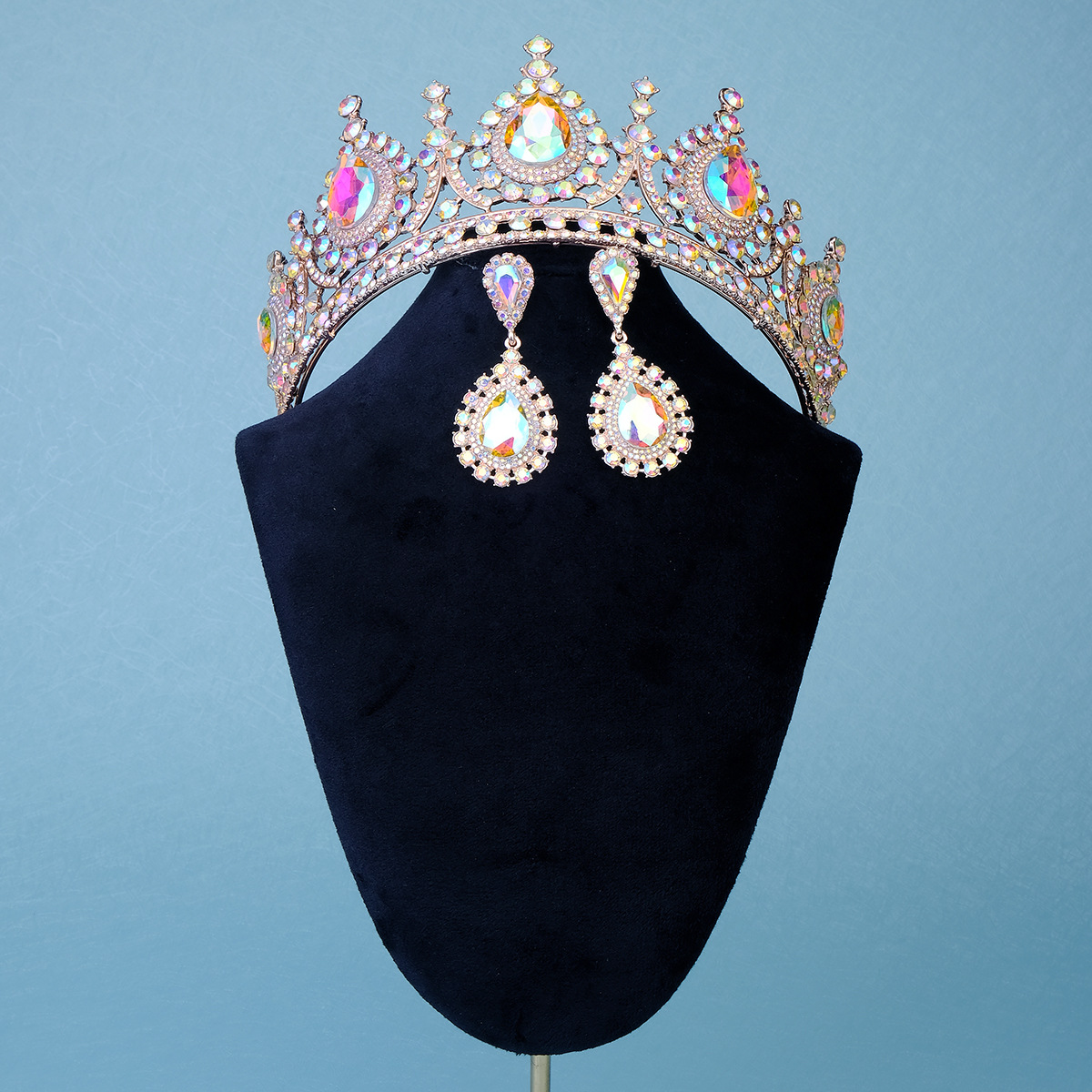 Retro Water Droplets Alloy Hollow Out Inlay Rhinestones Crown Earrings display picture 5