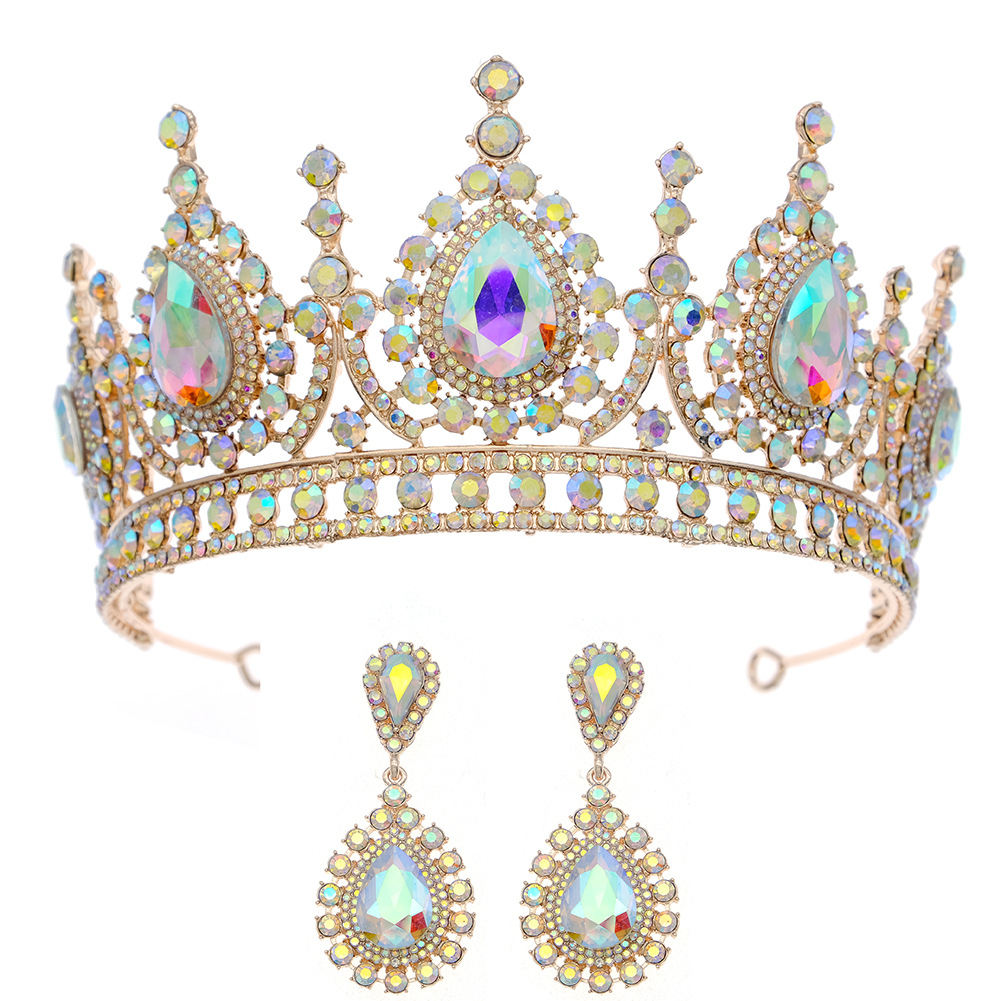 Retro Water Droplets Alloy Hollow Out Inlay Rhinestones Crown Earrings display picture 7