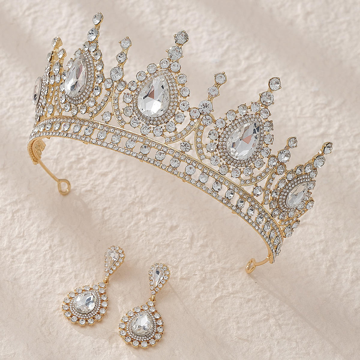 Retro Water Droplets Alloy Hollow Out Inlay Rhinestones Crown Earrings display picture 9