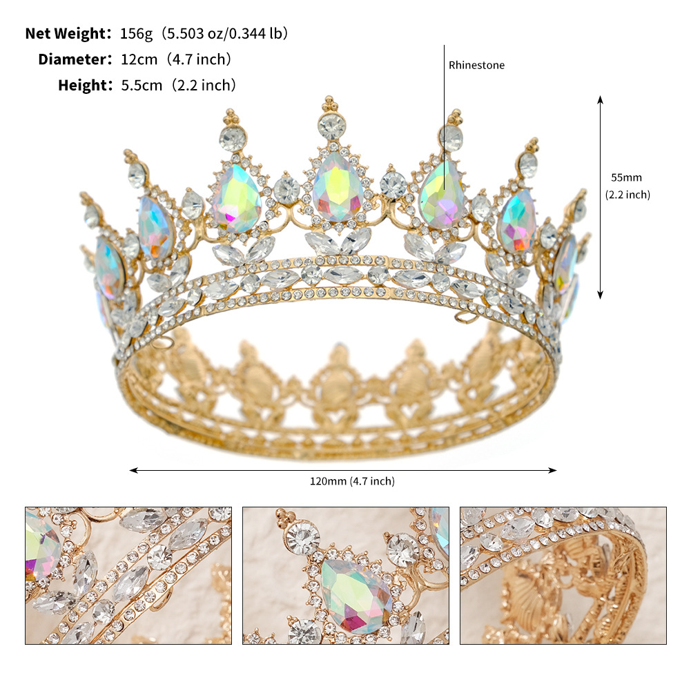 Retro Shiny Water Droplets Alloy Plating Hollow Out Inlay Rhinestones Crown display picture 7
