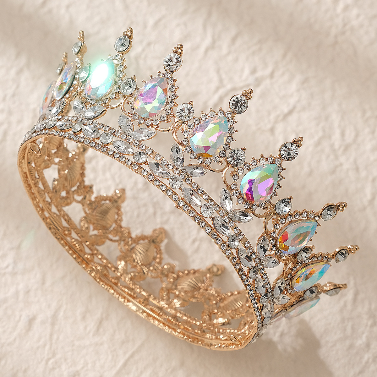 Retro Shiny Water Droplets Alloy Plating Hollow Out Inlay Rhinestones Crown display picture 10
