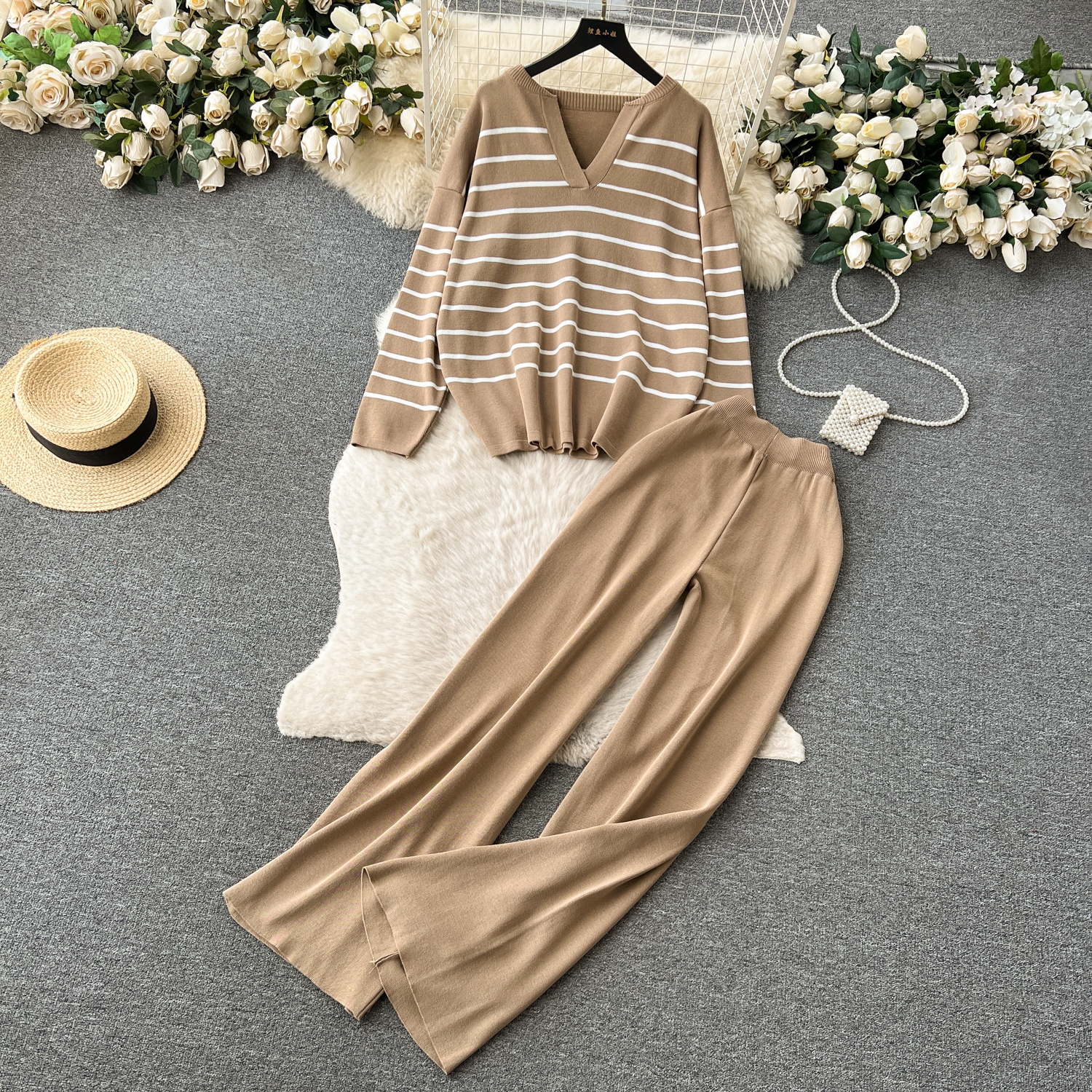 School Outdoor Daily Women's Simple Style Stripe Simple Spandex Polyester Knit Elastic Waist Pants Sets Pants Sets display picture 12