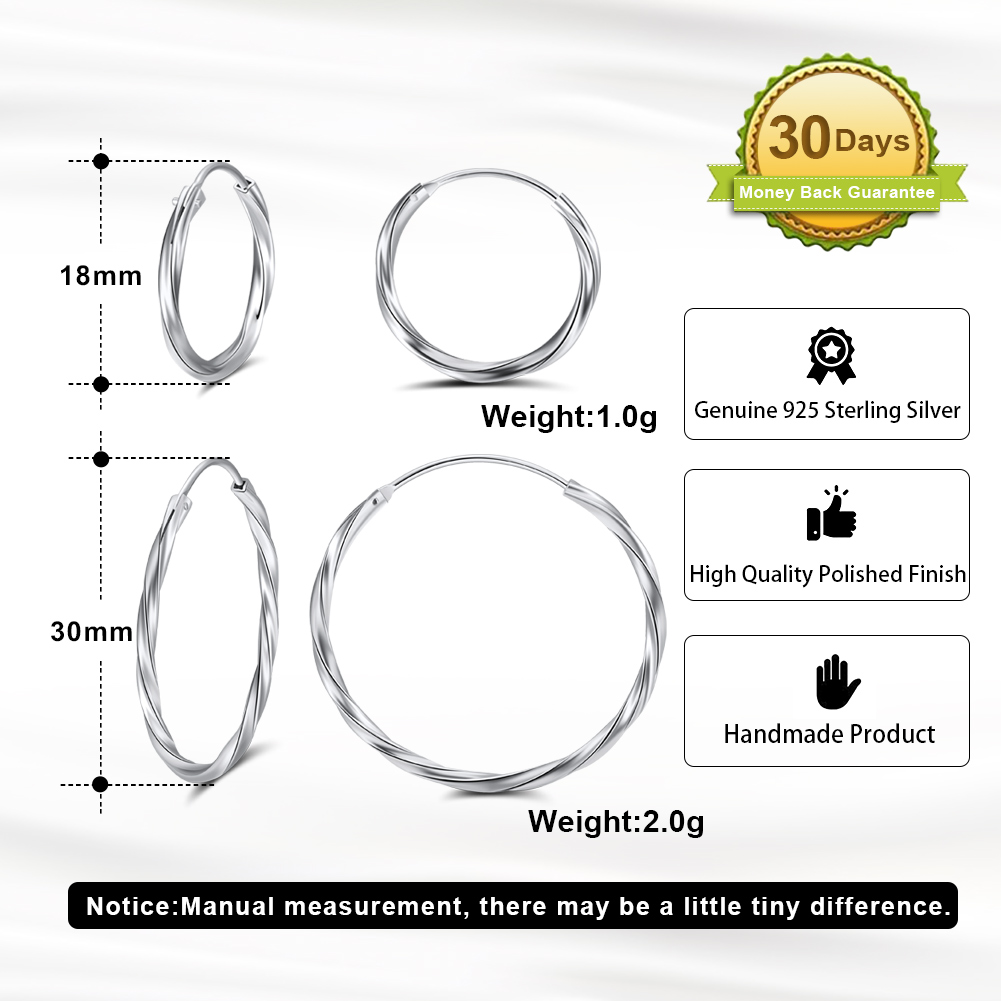 1 Pair Modern Style Classic Style Korean Style Circle Plating Sterling Silver White Gold Plated Rhodium Plated Silver Plated Hoop Earrings display picture 8