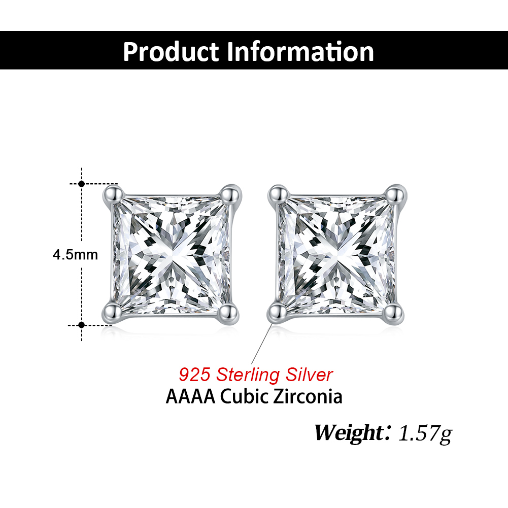 1 Par Estilo Moderno Estilo Simple Estilo Clásico Cuadrado Enchapado Láser Embutido Plata Esterlina Circón Chapado En Oro De 14 Quilates. Oro De Rose Plateado Blanco Oro Plateado Pendientes display picture 8