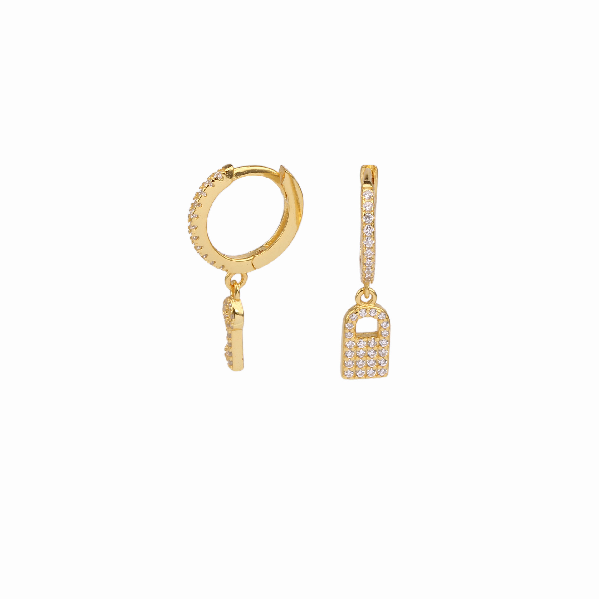 1 Pair Casual Simple Style Key Lock Asymmetrical Plating Inlay Sterling Silver Zircon White Gold Plated Gold Plated Drop Earrings display picture 1