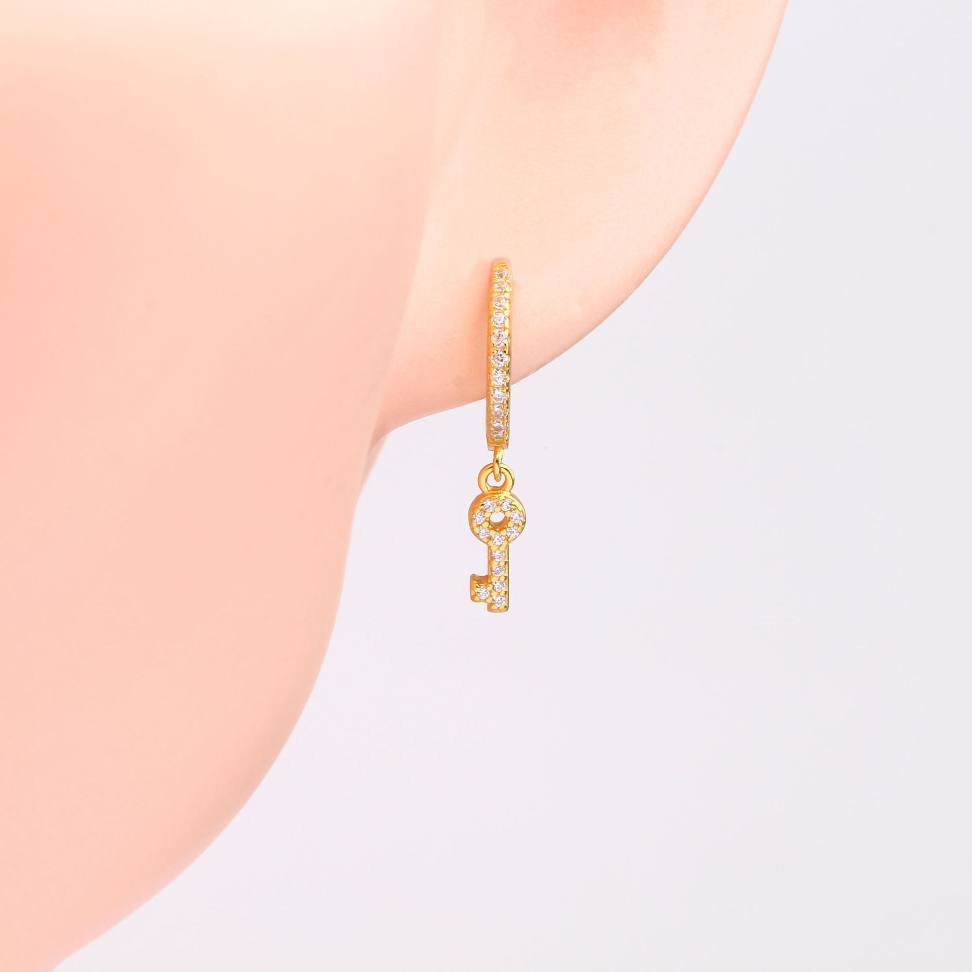 1 Pair Casual Simple Style Key Lock Asymmetrical Plating Inlay Sterling Silver Zircon White Gold Plated Gold Plated Drop Earrings display picture 7
