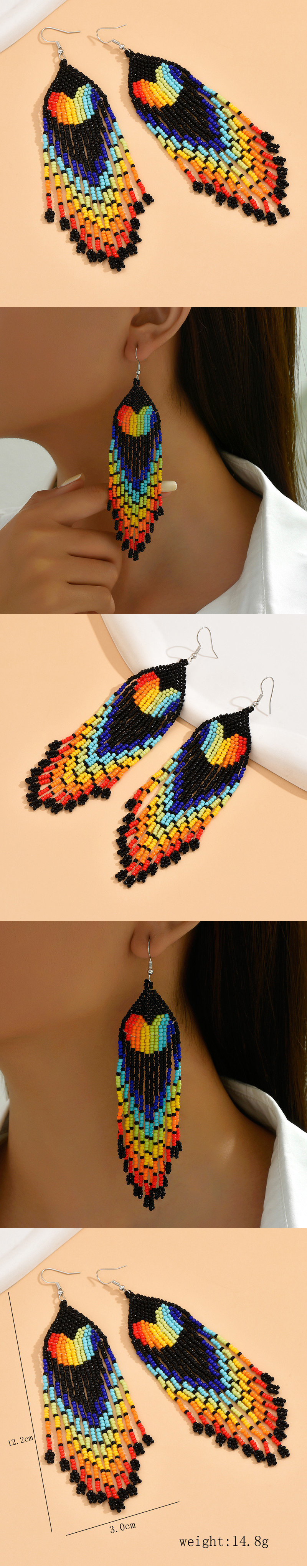 Wholesale Jewelry Vacation Bohemian Color Block Heart Shape Seed Bead Beaded Drop Earrings display picture 1