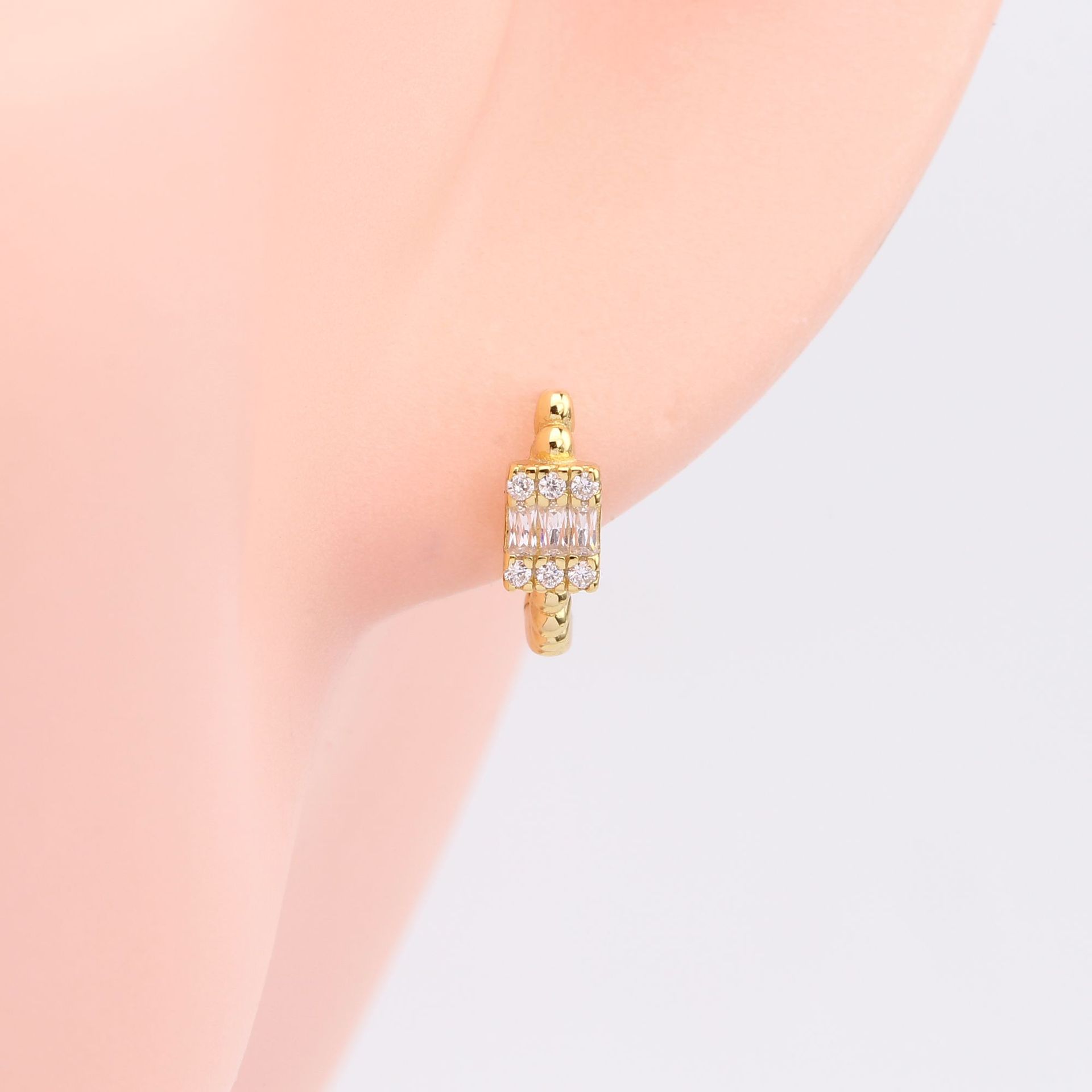 1 Pair Simple Style Shiny Rectangle Plating Inlay Sterling Silver Zircon White Gold Plated Gold Plated Earrings display picture 5