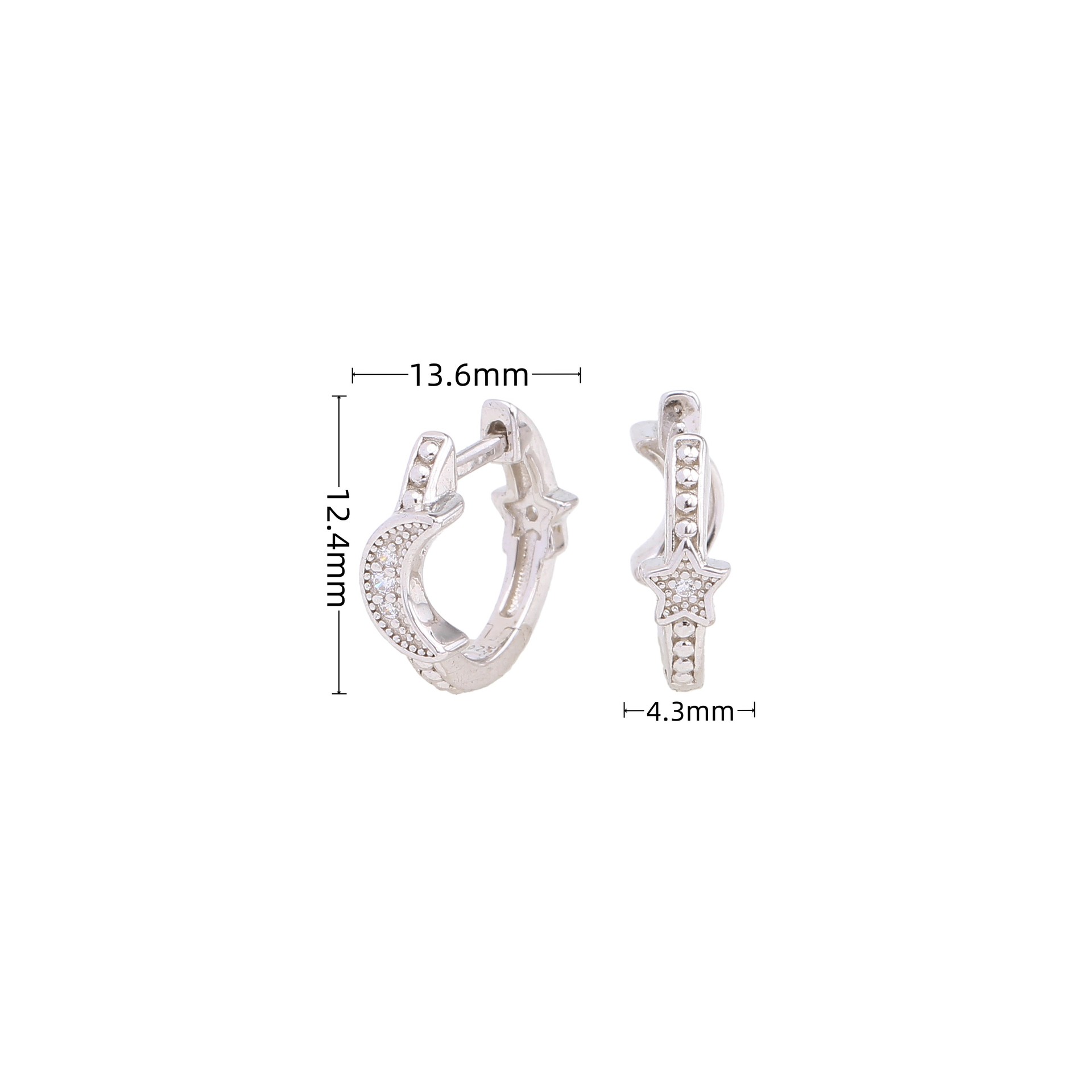1 Pair Ig Style Casual Star Moon Plating Inlay Sterling Silver Zircon White Gold Plated Gold Plated Earrings display picture 4