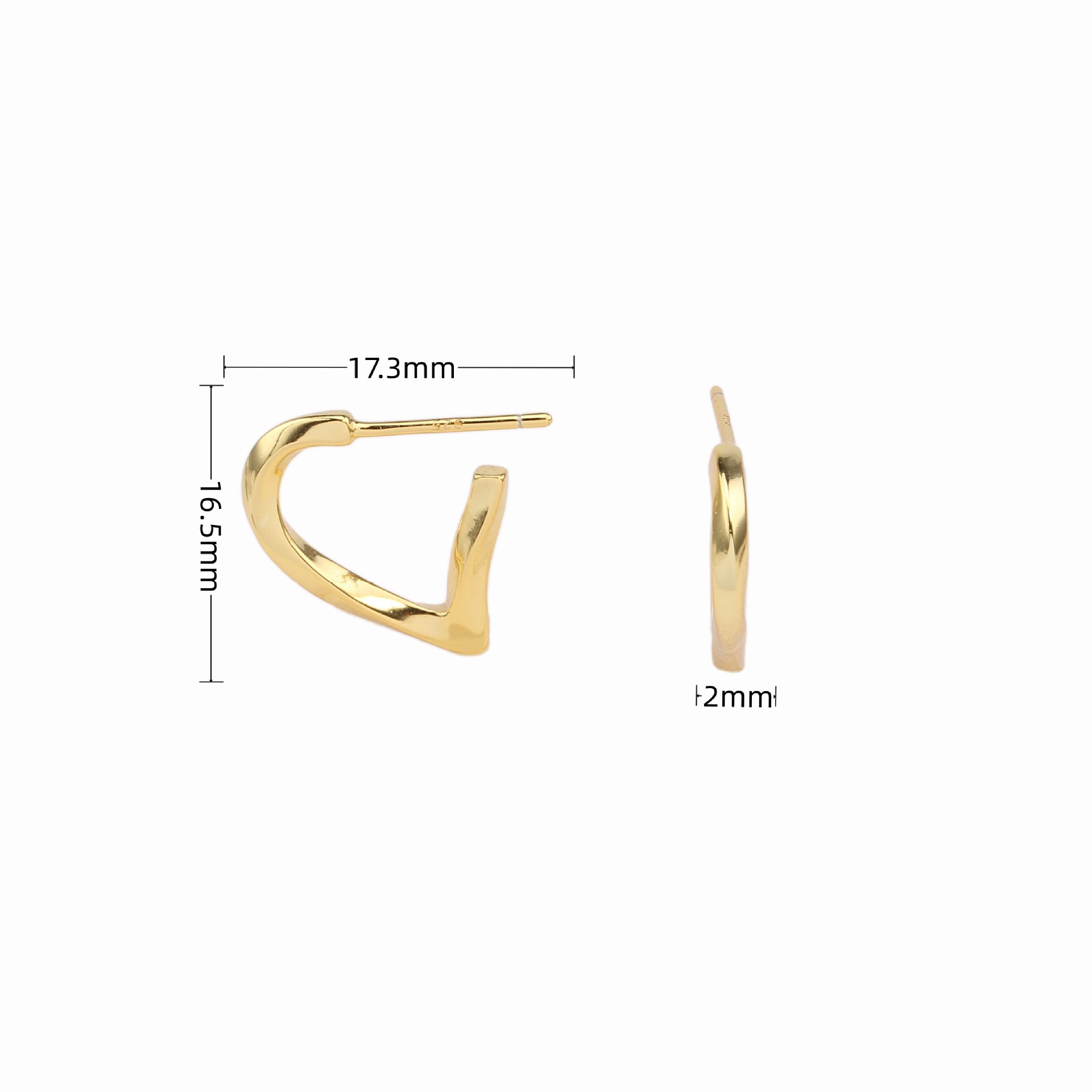 1 Pair Simple Style Heart Shape Plating Sterling Silver White Gold Plated Gold Plated Ear Studs display picture 2