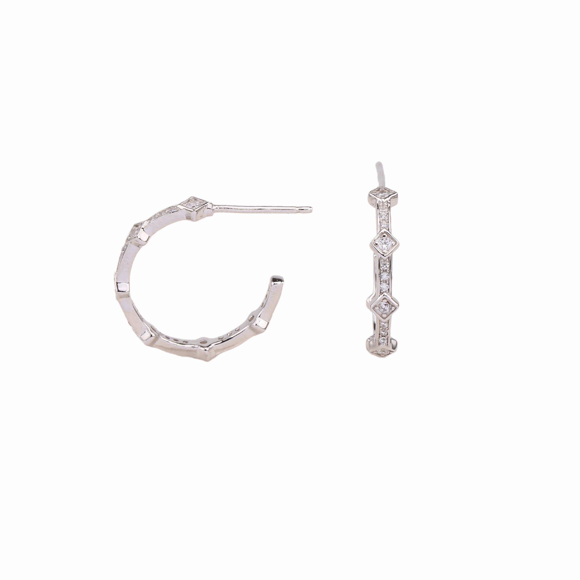 1 Paire Style Simple Forme C Incruster Argent Sterling Zircon Boucles D'oreilles display picture 2
