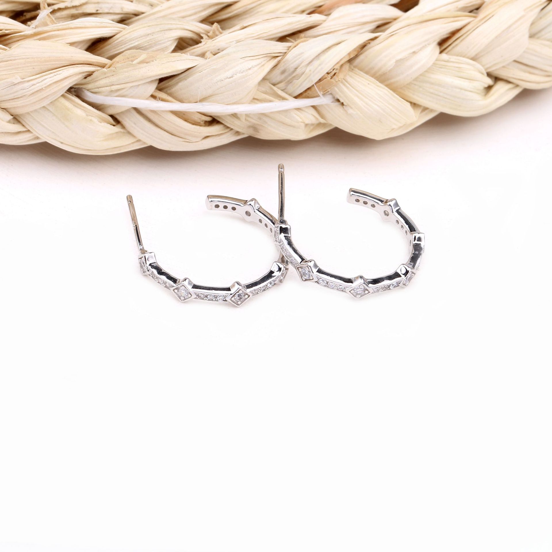 1 Paire Style Simple Forme C Incruster Argent Sterling Zircon Boucles D'oreilles display picture 7